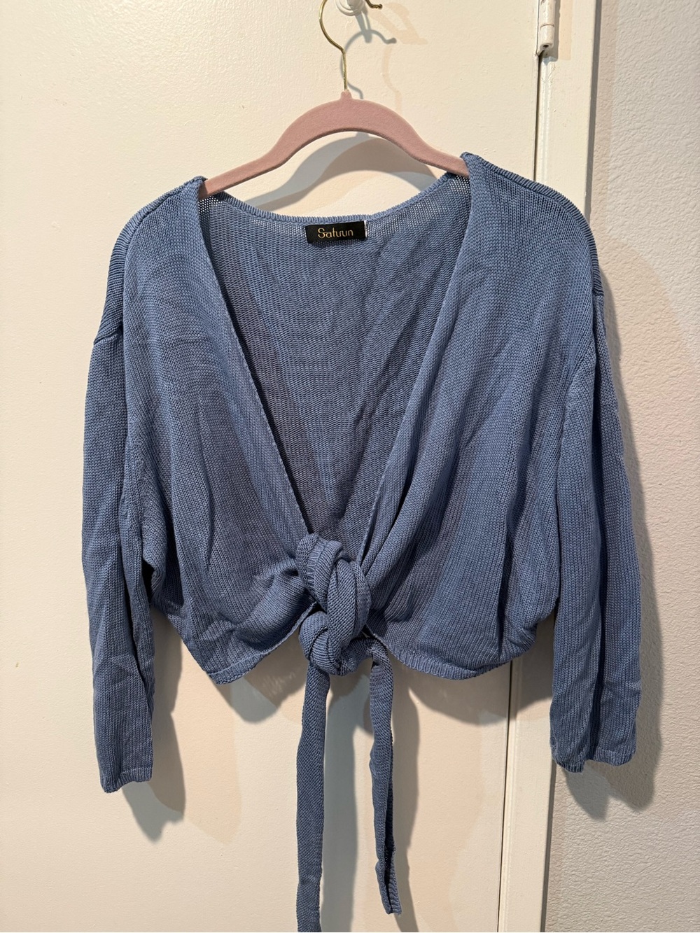 Blue Tie-Front Knit Cardigan